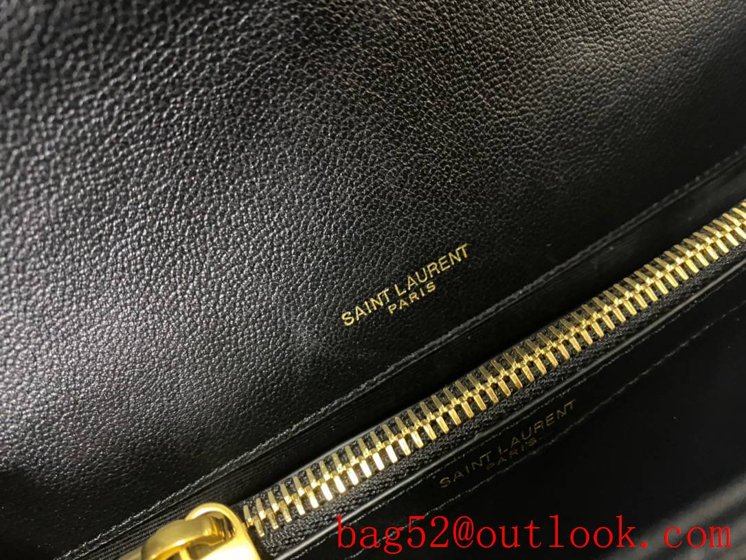 Saint Laurent YSL College Monogram Real Leather Chain Bag Black Gold 487213