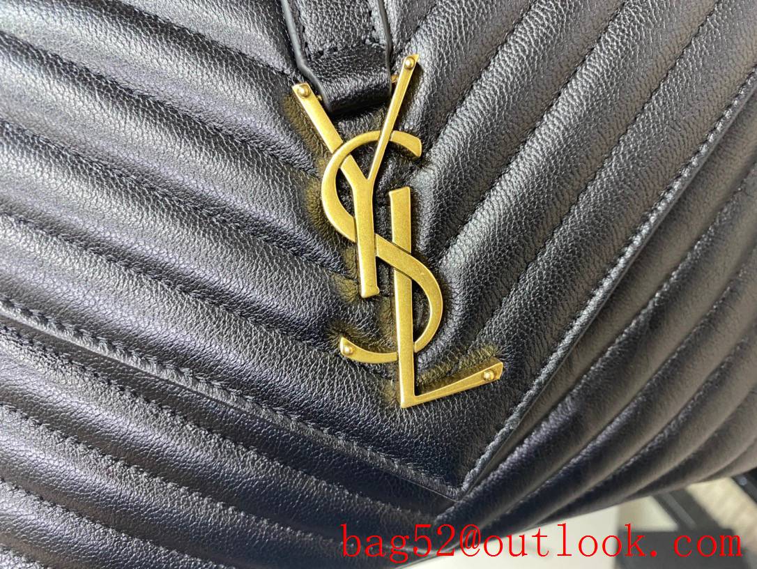 Saint Laurent YSL College Monogram Real Leather Chain Bag Black Gold 487213