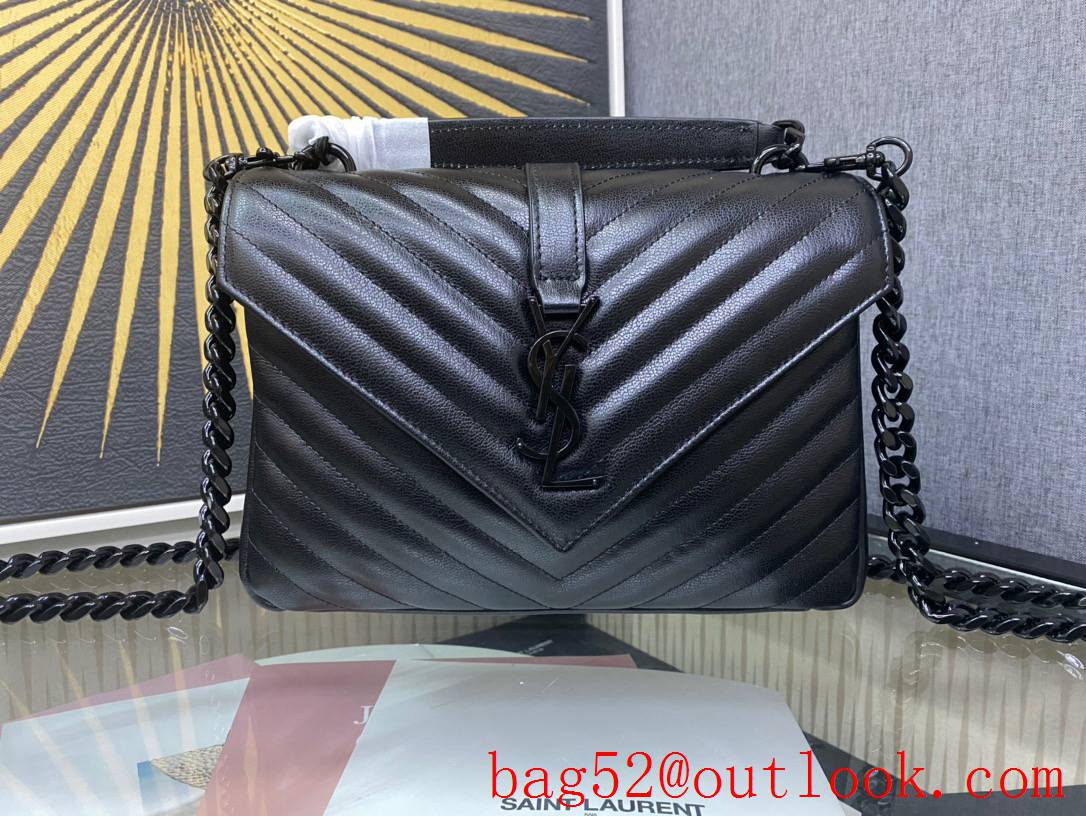 Saint Laurent YSL College Monogram Real Leather Chain Bag Black 487213