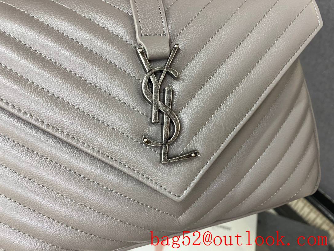 Saint Laurent YSL College Monogram Real Leather Chain Bag Gray 487213