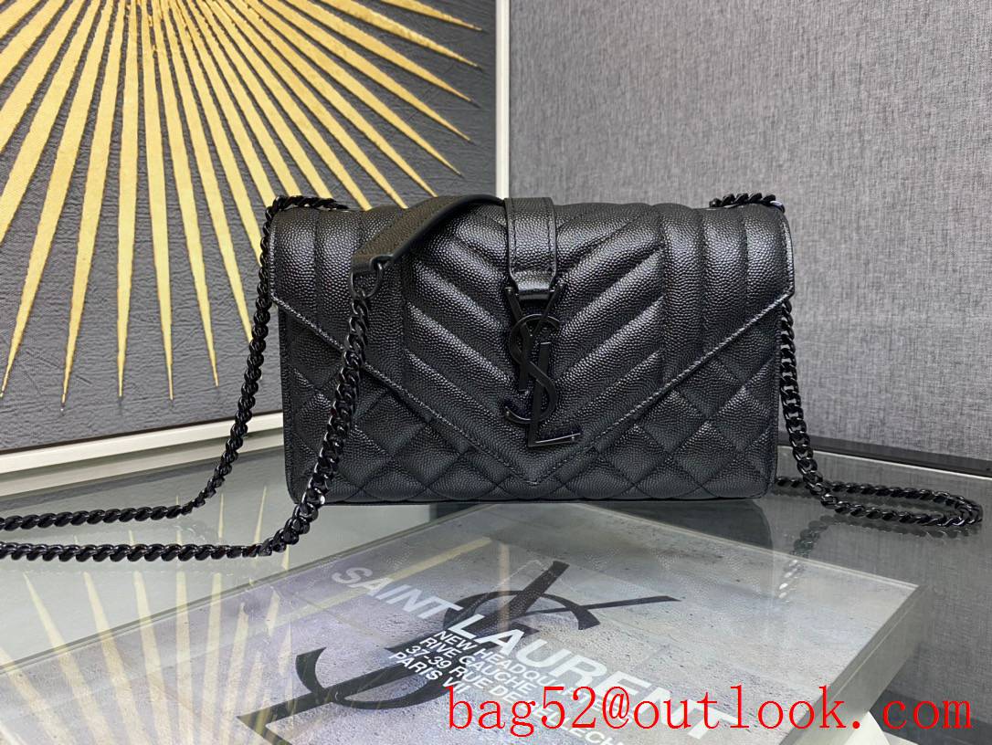 Saint Laurent YSL Real Leather Small Envelop Shoulder Bag Handbag Black 526286