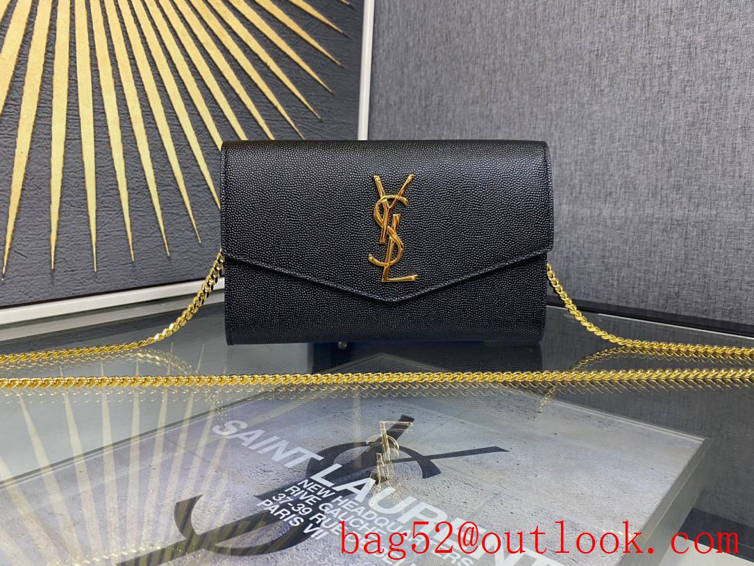 Saint Laurent YSL Grained Leather Uptown Chain Wallet Bag Black 607788