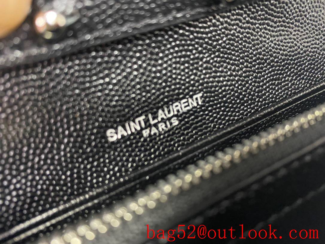 Saint Laurent YSL Monogram Grained Leather Chain Wallet Bag Black Silver Hardware 377828