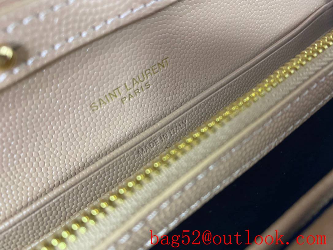 Saint Laurent YSL Monogram Grained Leather Chain Wallet Bag Handbag Nude 377828