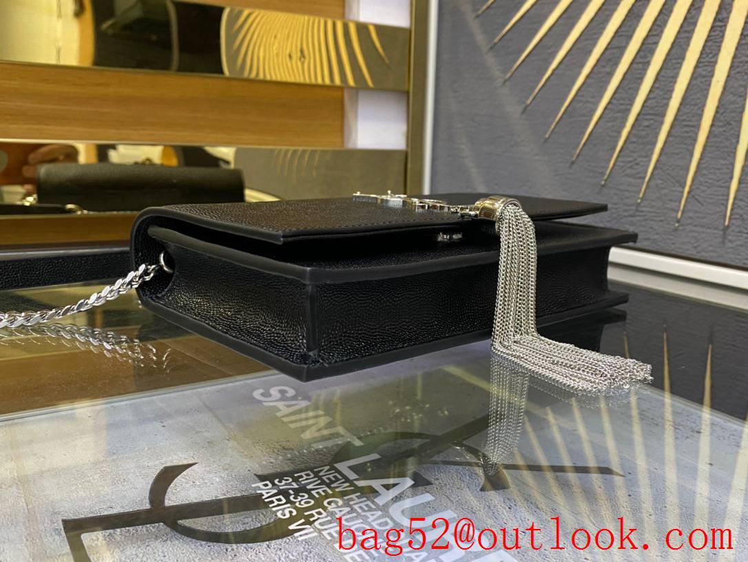 Saint Laurent YSL Kate Chain Wallet Bag in Grained Leather Black Silver 452159