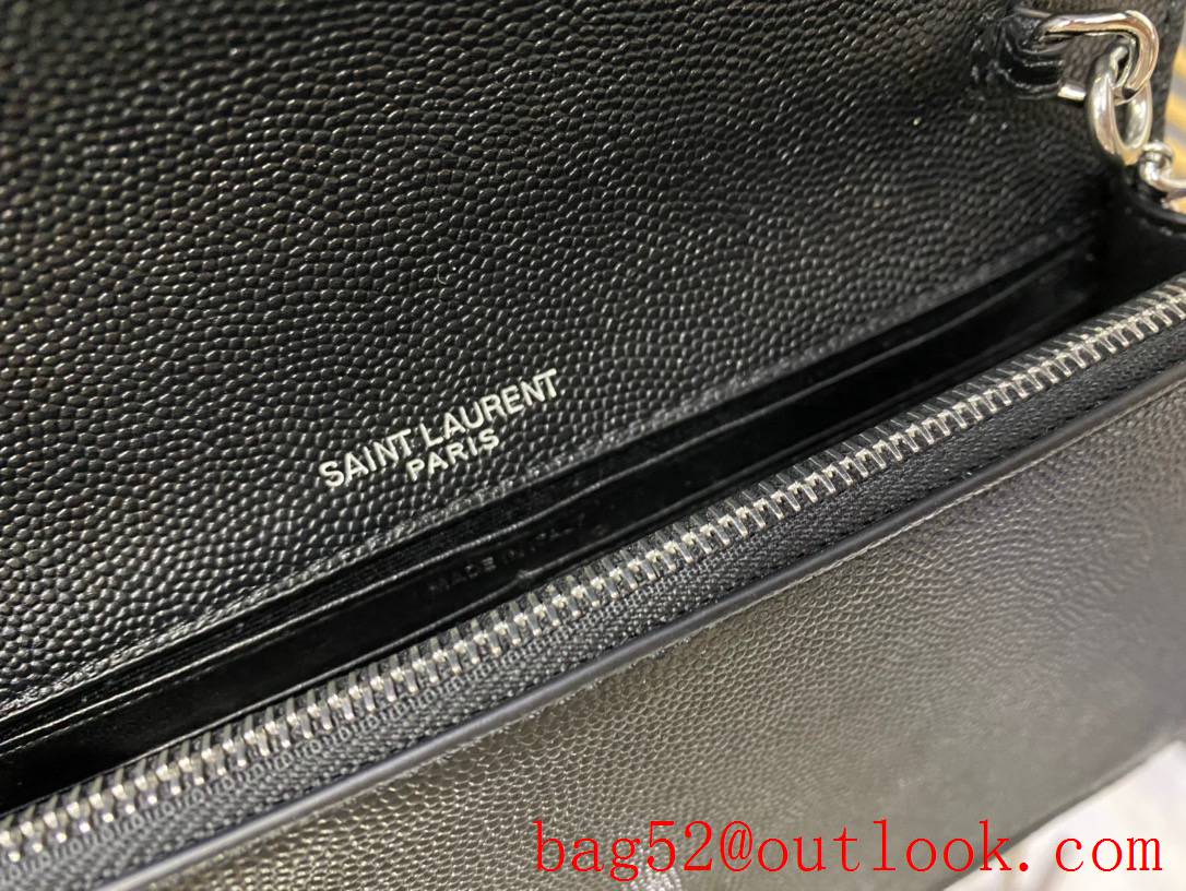 Saint Laurent YSL Kate Chain Wallet Bag in Grained Leather Black Silver 452159