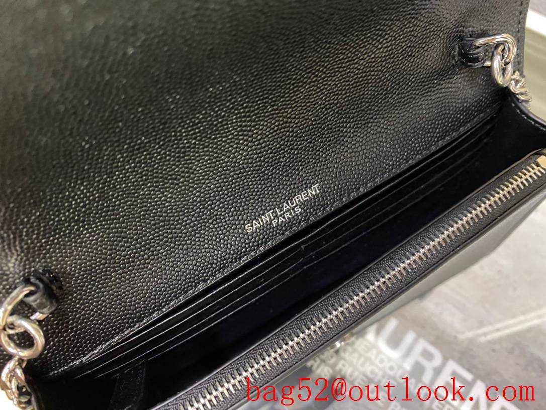 Saint Laurent YSL Kate Chain Wallet Bag in Grained Leather Black Silver 452159