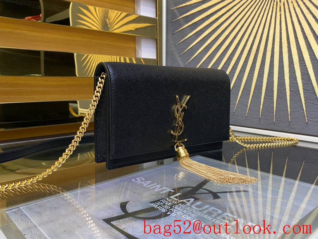 Saint Laurent YSL Kate Chain Wallet Bag in Grained Leather Black Gold 452159
