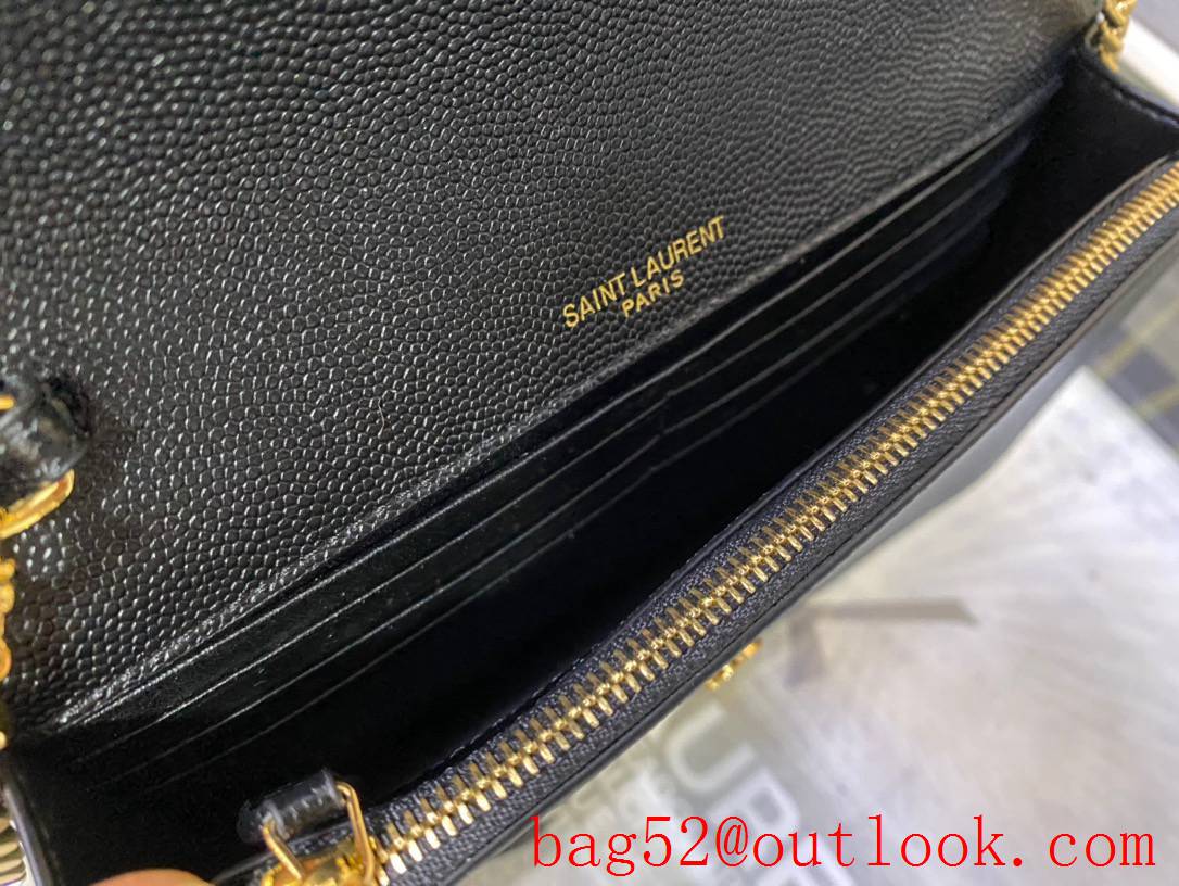Saint Laurent YSL Kate Chain Wallet Bag in Grained Leather Black Gold 452159