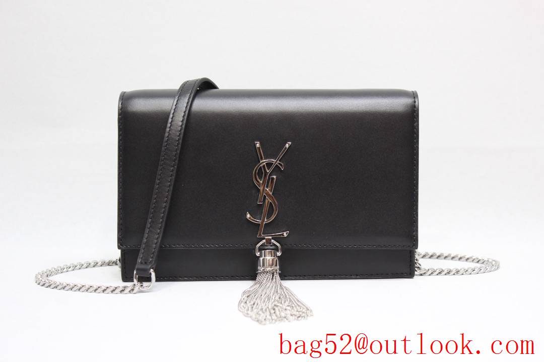 Saint Laurent YSL Kate Chain Wallet Bag with Tassel in Smooth Leather Silver 452159