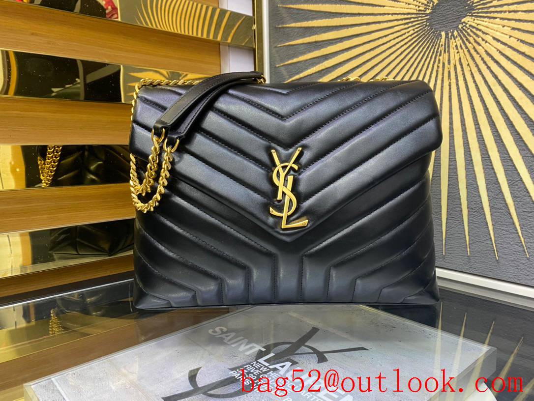 Saint Laurent YSL Calfskin Leather Large Loulou Shoulder Bag Black Gold 459749
