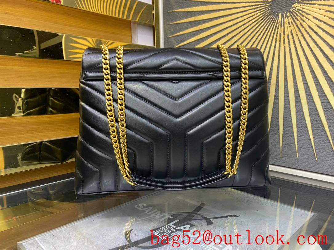 Saint Laurent YSL Calfskin Leather Large Loulou Shoulder Bag Black Gold 459749