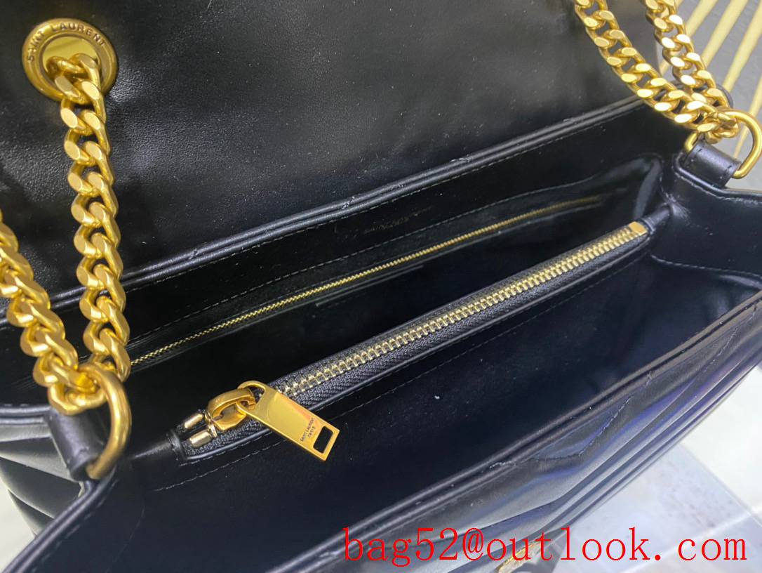 Saint Laurent YSL Calfskin Leather Large Loulou Shoulder Bag Black Gold 459749