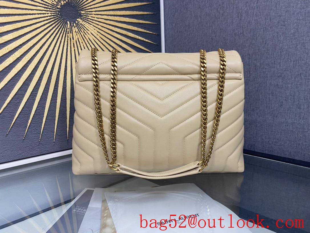 Saint Laurent YSL Calfskin Leather Large Loulou Shoulder Bag Handbag Beige 459749