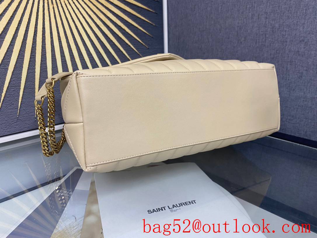 Saint Laurent YSL Calfskin Leather Large Loulou Shoulder Bag Handbag Beige 459749