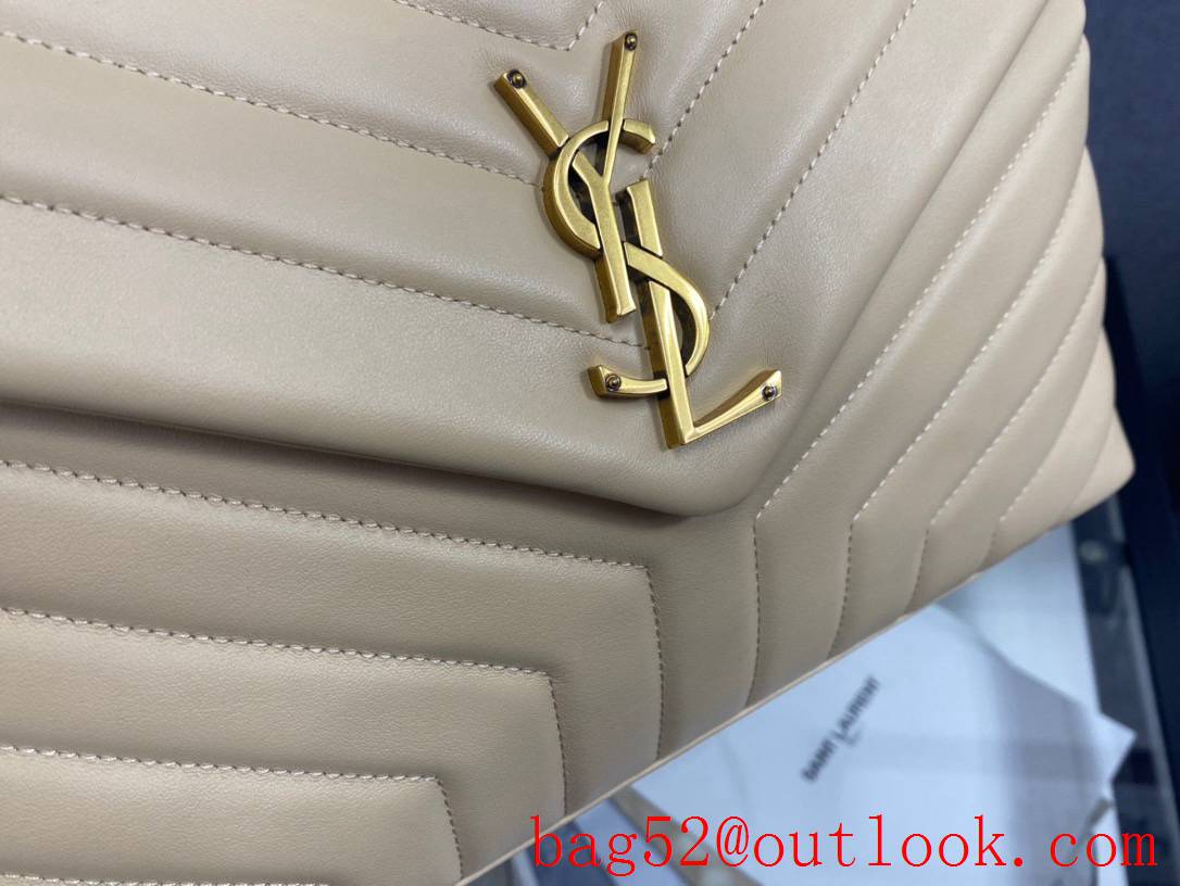 Saint Laurent YSL Calfskin Leather Large Loulou Shoulder Bag Handbag Beige 459749