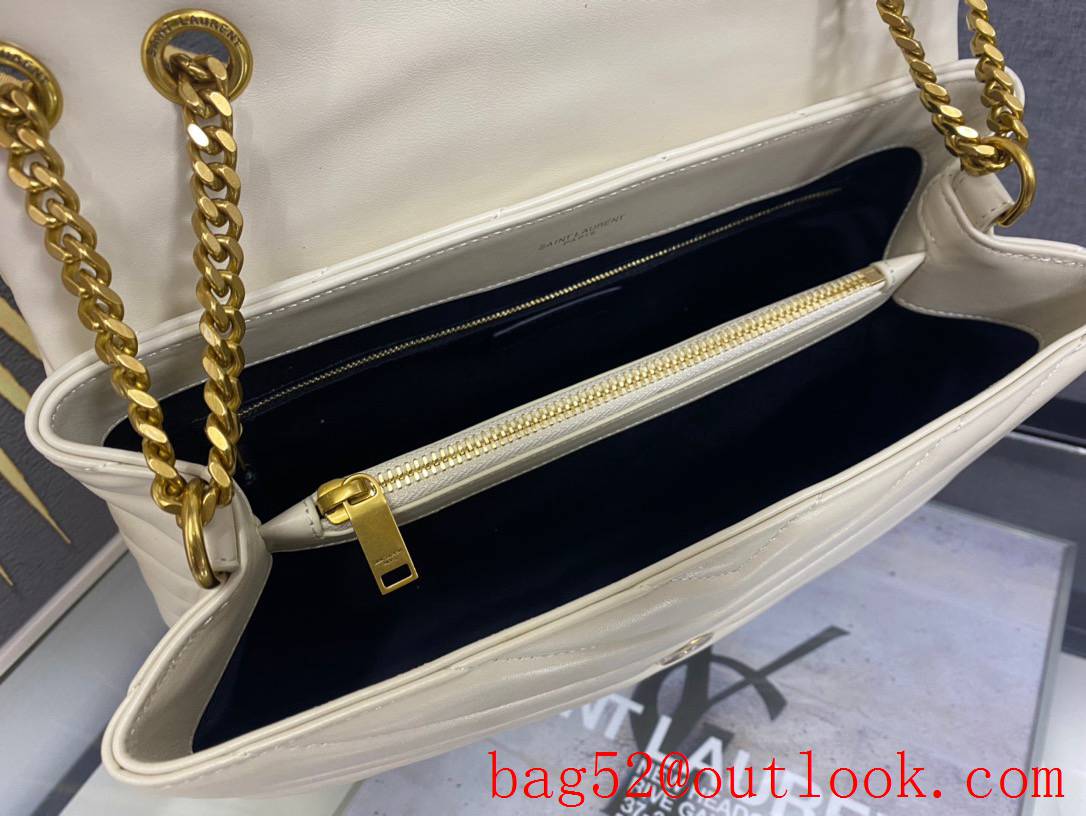 Saint Laurent YSL Calfskin Leather Large Loulou Shoulder Bag Handbag Cream 459749
