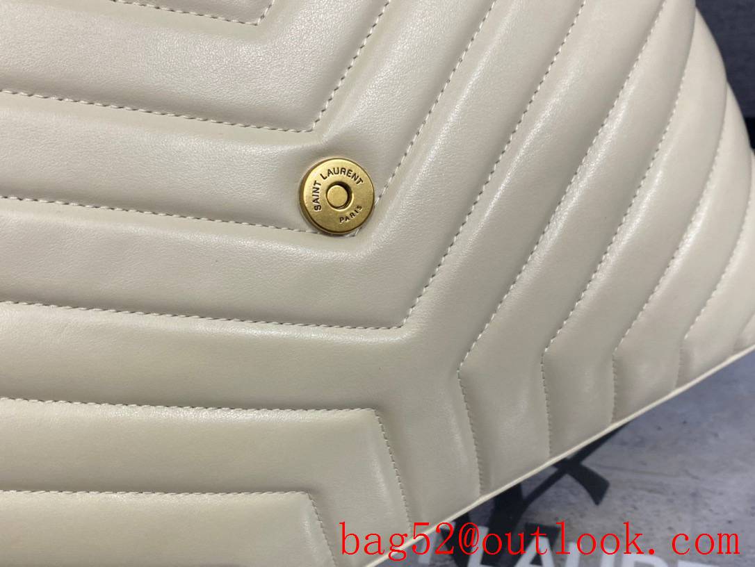 Saint Laurent YSL Calfskin Leather Large Loulou Shoulder Bag Handbag Cream 459749