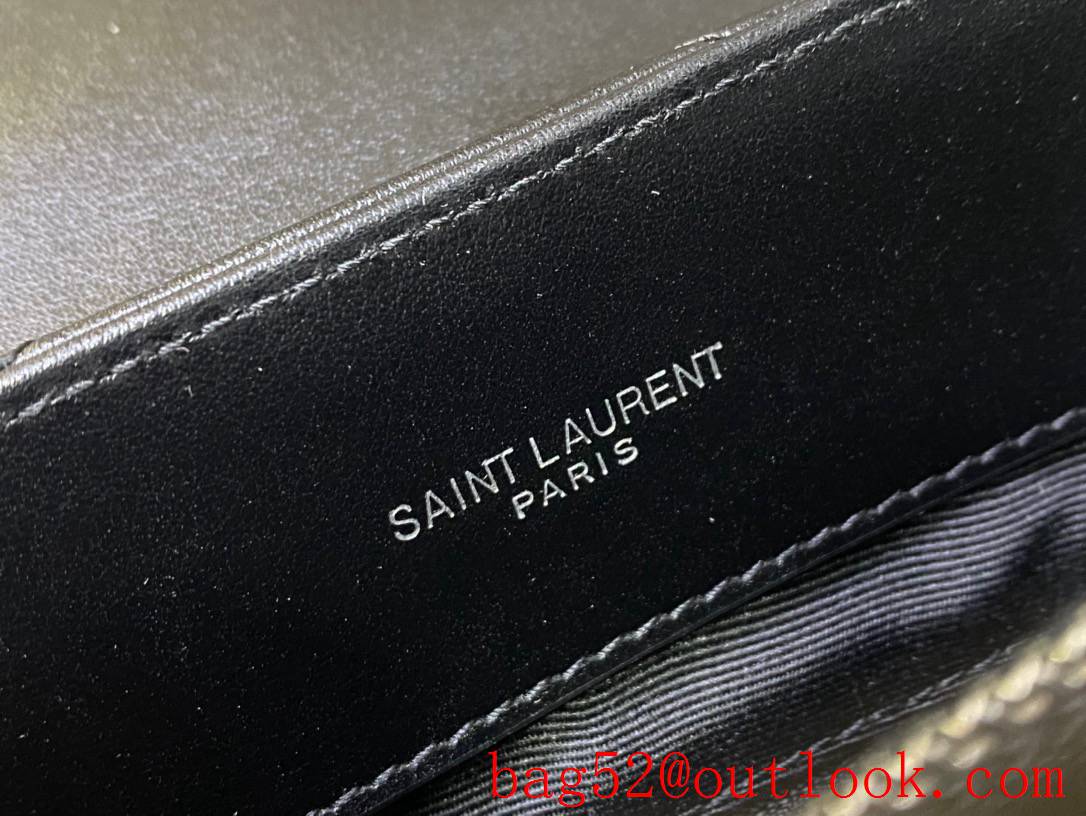 Saint Laurent YSL Calfskin Leather Large Loulou Shoulder Bag Black Silver 459749