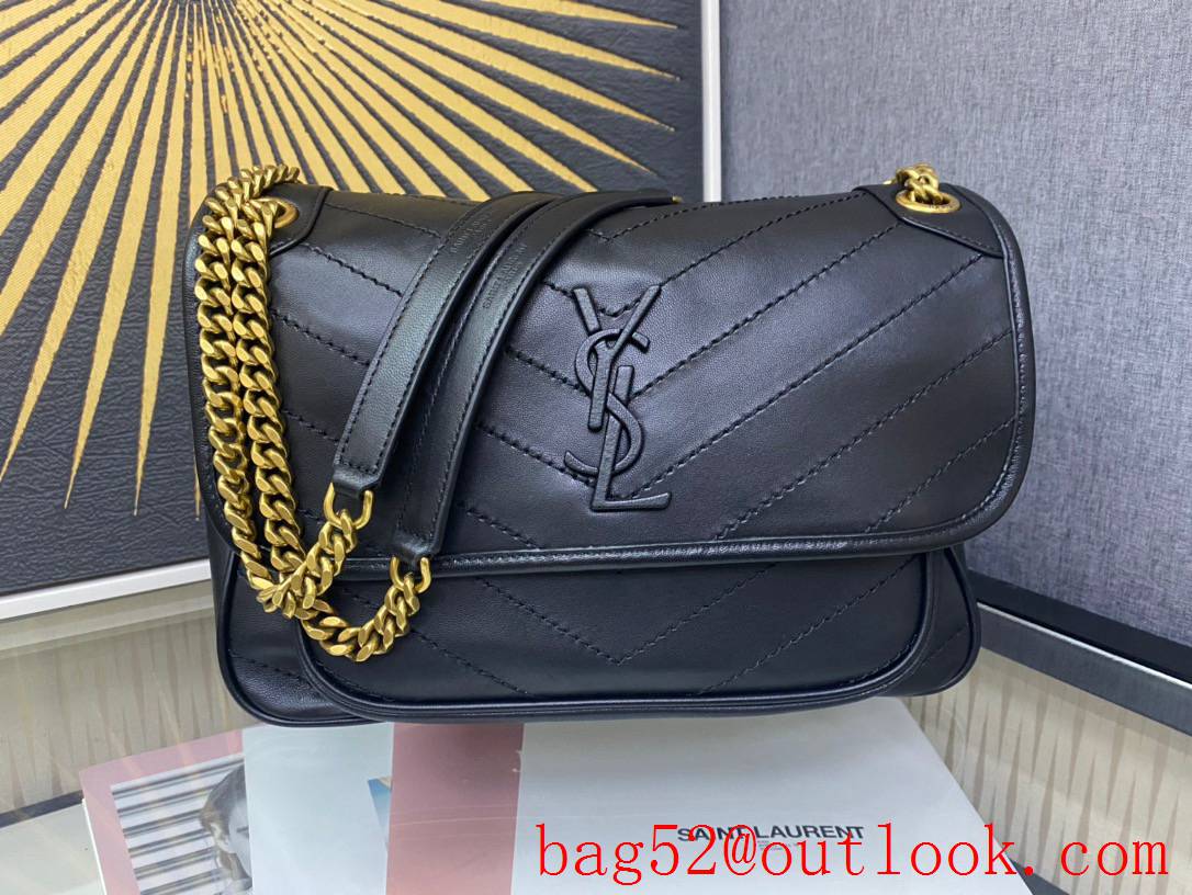 Saint Laurent YSL Lambskin Niki Medium Shoulder Bag Handbag Black 498894