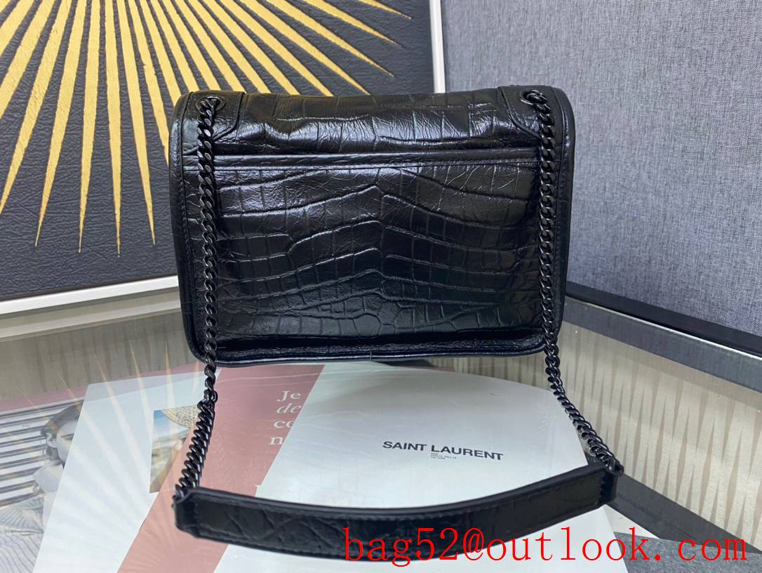 Saint Laurent YSL Calfskin Niki Baby Shoulder Bag Handbag Black Crocodile 533037