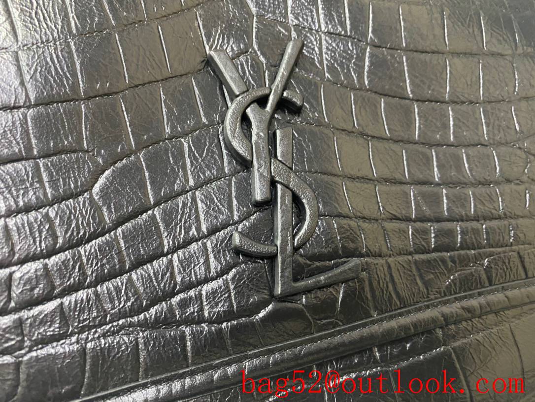 Saint Laurent YSL Calfskin Niki Medium Shoulder Bag Handbag Black Crocodile 498894