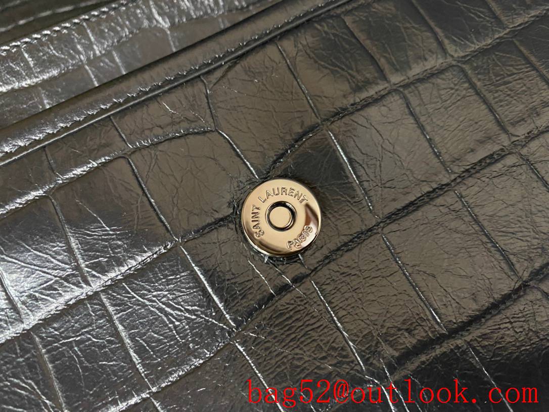 Saint Laurent YSL Calfskin Niki Medium Shoulder Bag Handbag Black Crocodile 498894