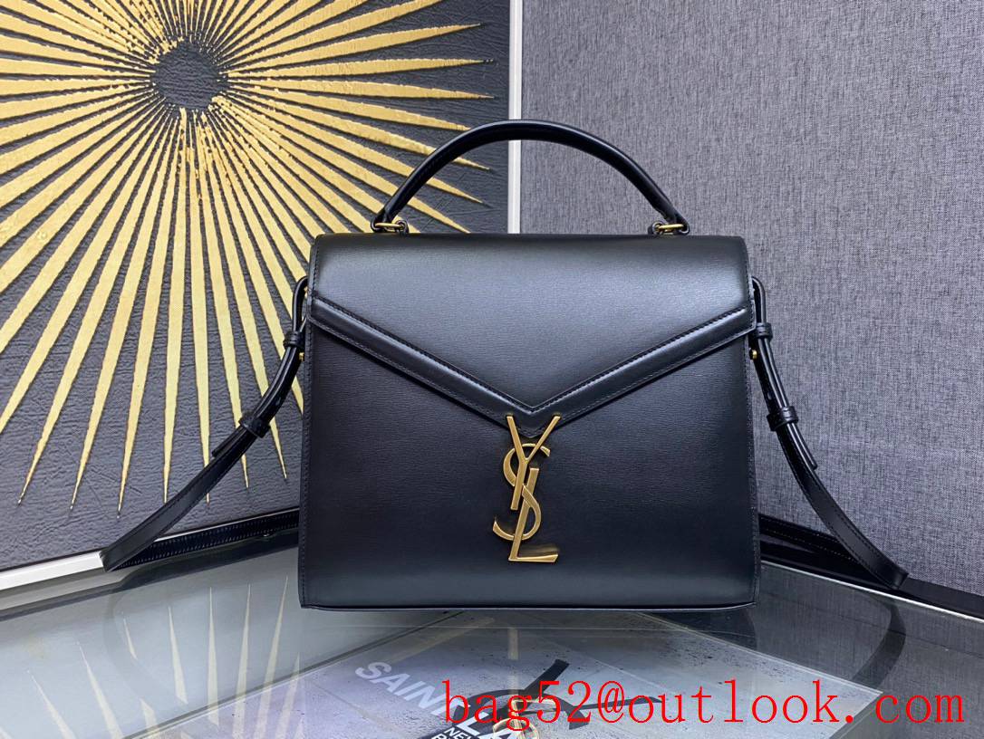 Saint Laurent YSL Calfskin Leather Cassandra Medium Top Handle Bag Black 578000