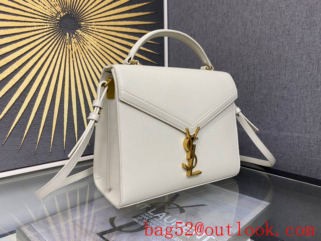 Saint Laurent YSL Calfskin Leather Cassandra Medium Top Handle Bag Cream 578000