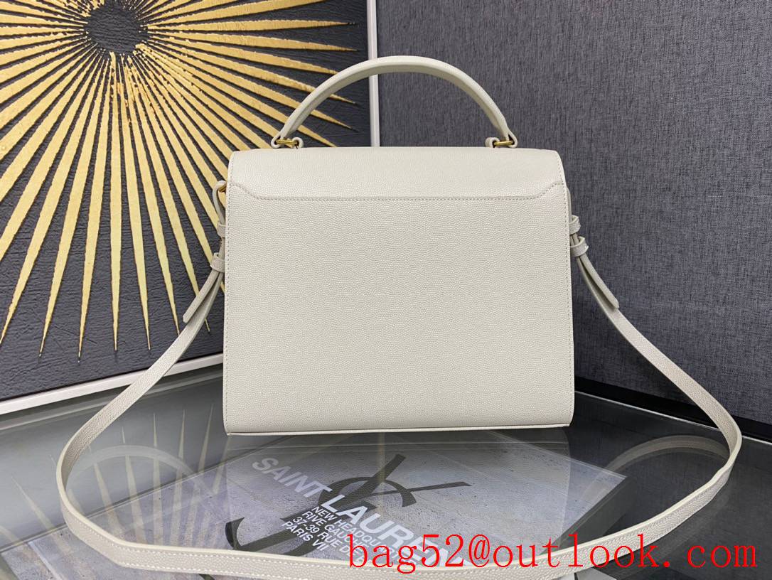 Saint Laurent YSL Calfskin Leather Cassandra Medium Top Handle Bag Cream 578000