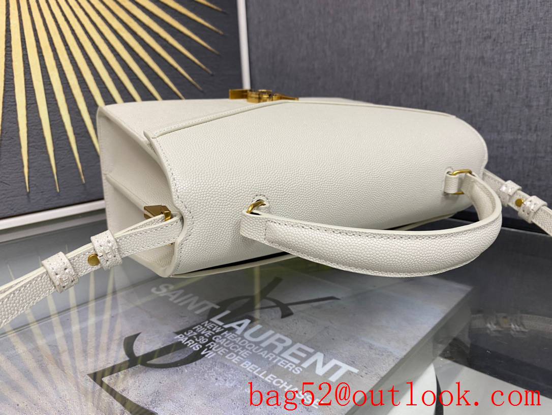 Saint Laurent YSL Calfskin Leather Cassandra Medium Top Handle Bag Cream 578000