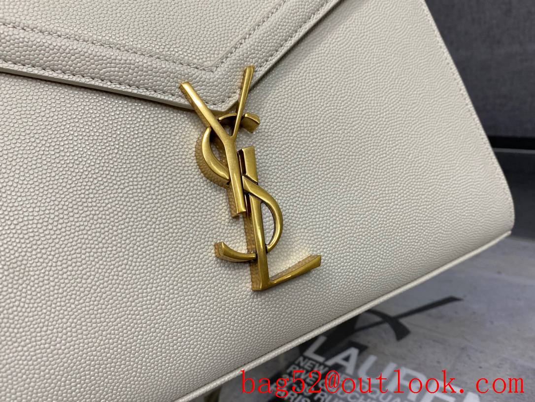 Saint Laurent YSL Calfskin Leather Cassandra Medium Top Handle Bag Cream 578000