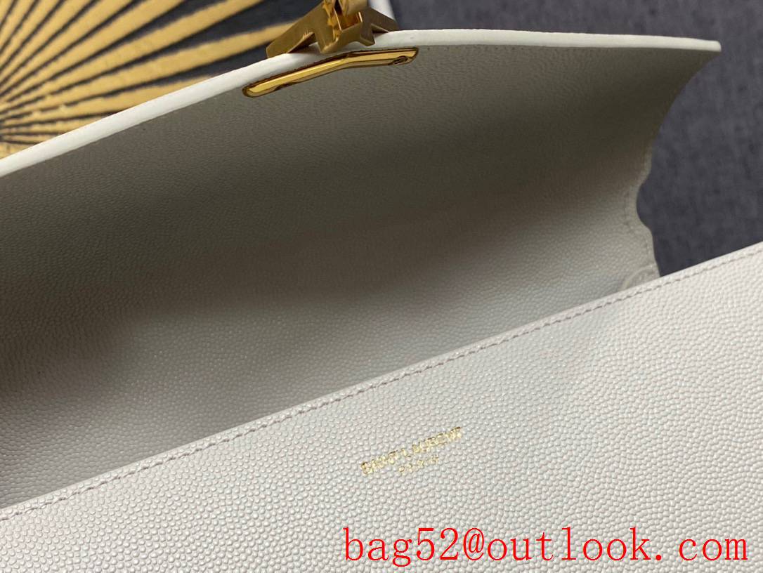 Saint Laurent YSL Calfskin Leather Cassandra Medium Top Handle Bag Cream 578000