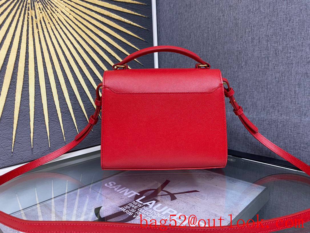 Saint Laurent YSL Calfskin Leather Cassandra Mini Top Handle Bag Red 602716