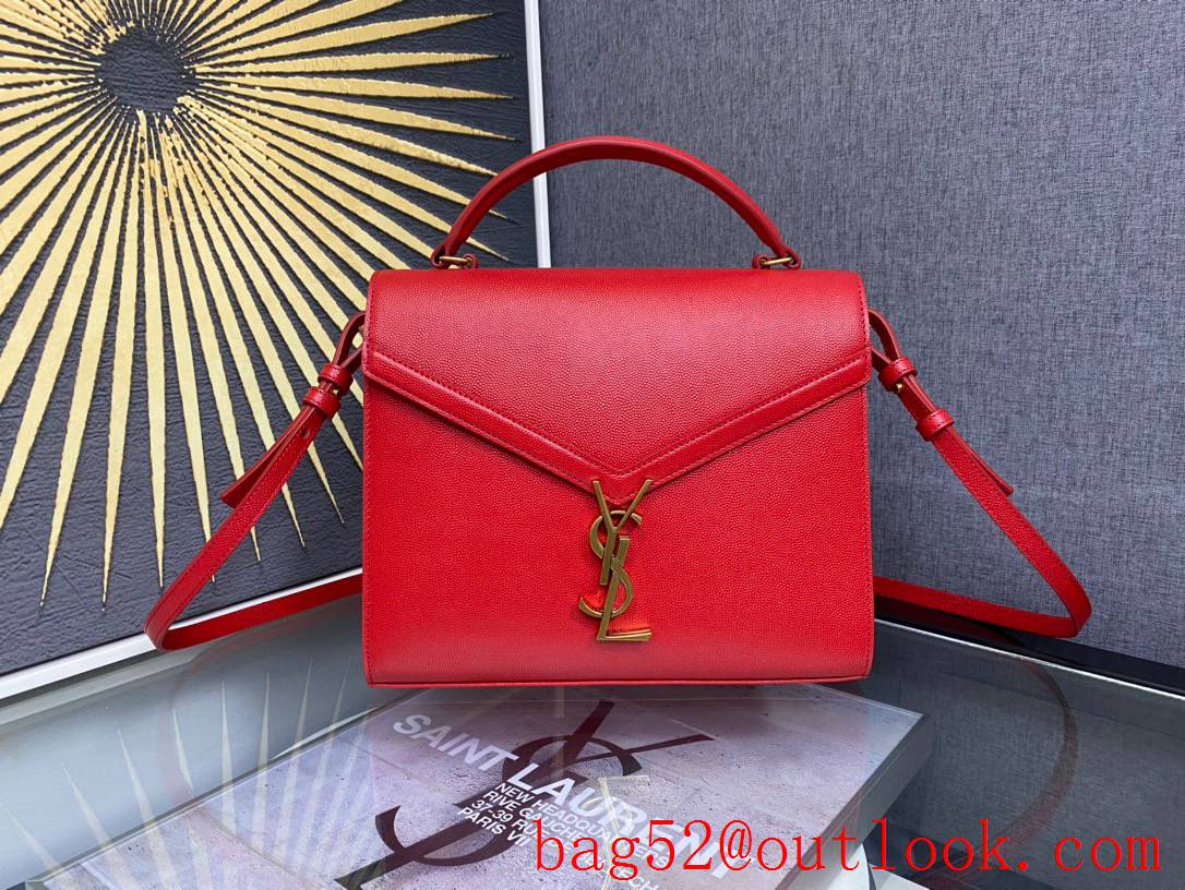 Saint Laurent YSL Calfskin Leather Cassandra Medium Top Handle Bag Red 578000