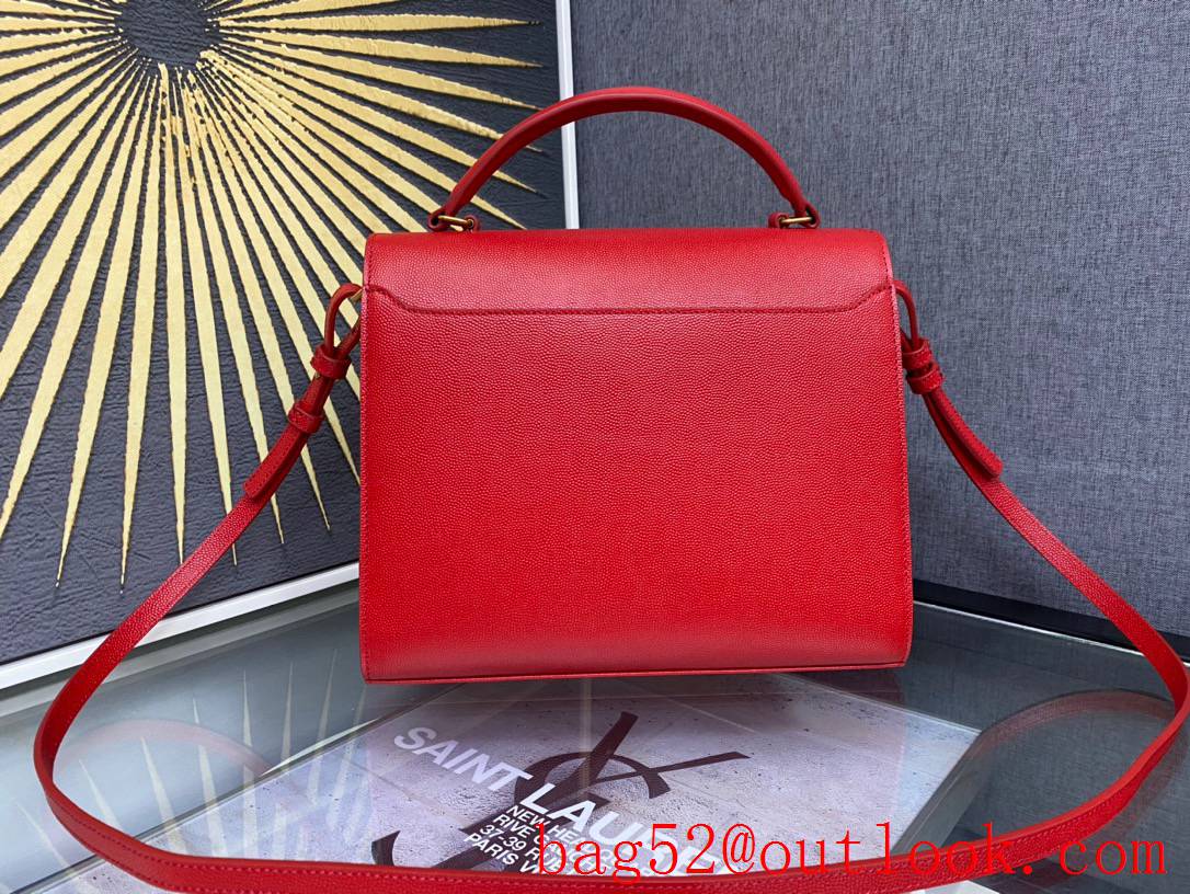 Saint Laurent YSL Calfskin Leather Cassandra Medium Top Handle Bag Red 578000