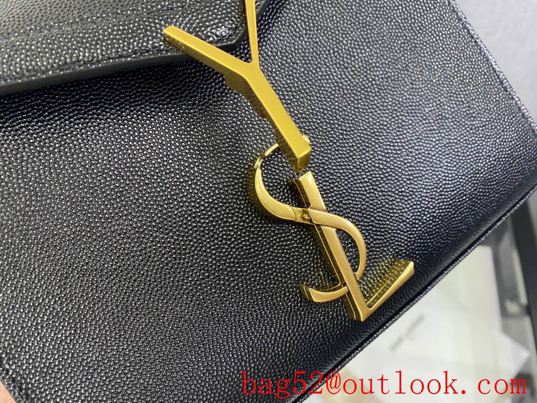 Saint Laurent YSL Grained Leather Cassandra Mini Top Handle Bag Black 602716