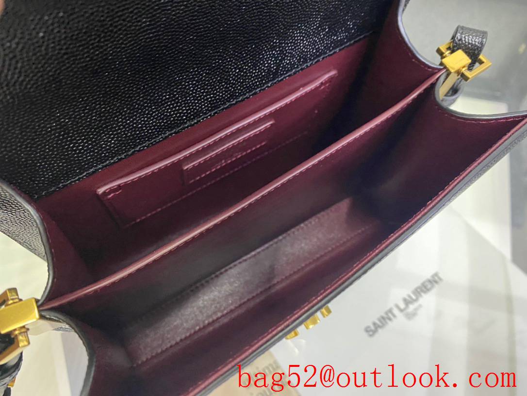 Saint Laurent YSL Grained Leather Cassandra Mini Top Handle Bag Black 602716