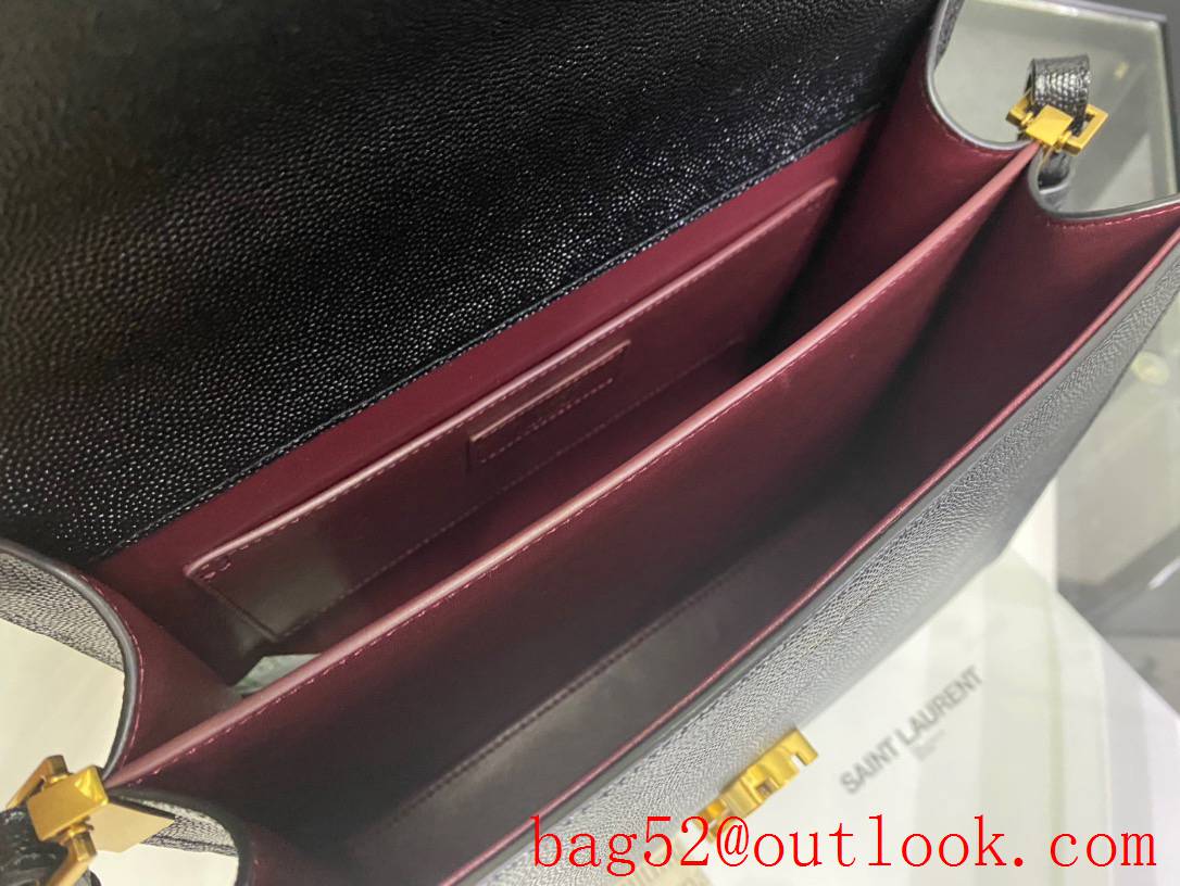 Saint Laurent YSL Grained Leather Cassandra Medium Top Handle Bag Black 578000