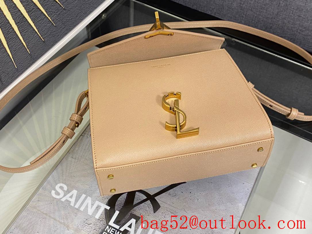 Saint Laurent YSL Calfskin Leather Cassandra Mini Top Handle Bag Nude 602716