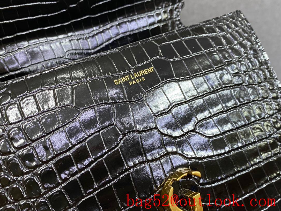 Saint Laurent YSL Calfskin Cassandra Mini Top Handle Bag Black Crocodile 602716