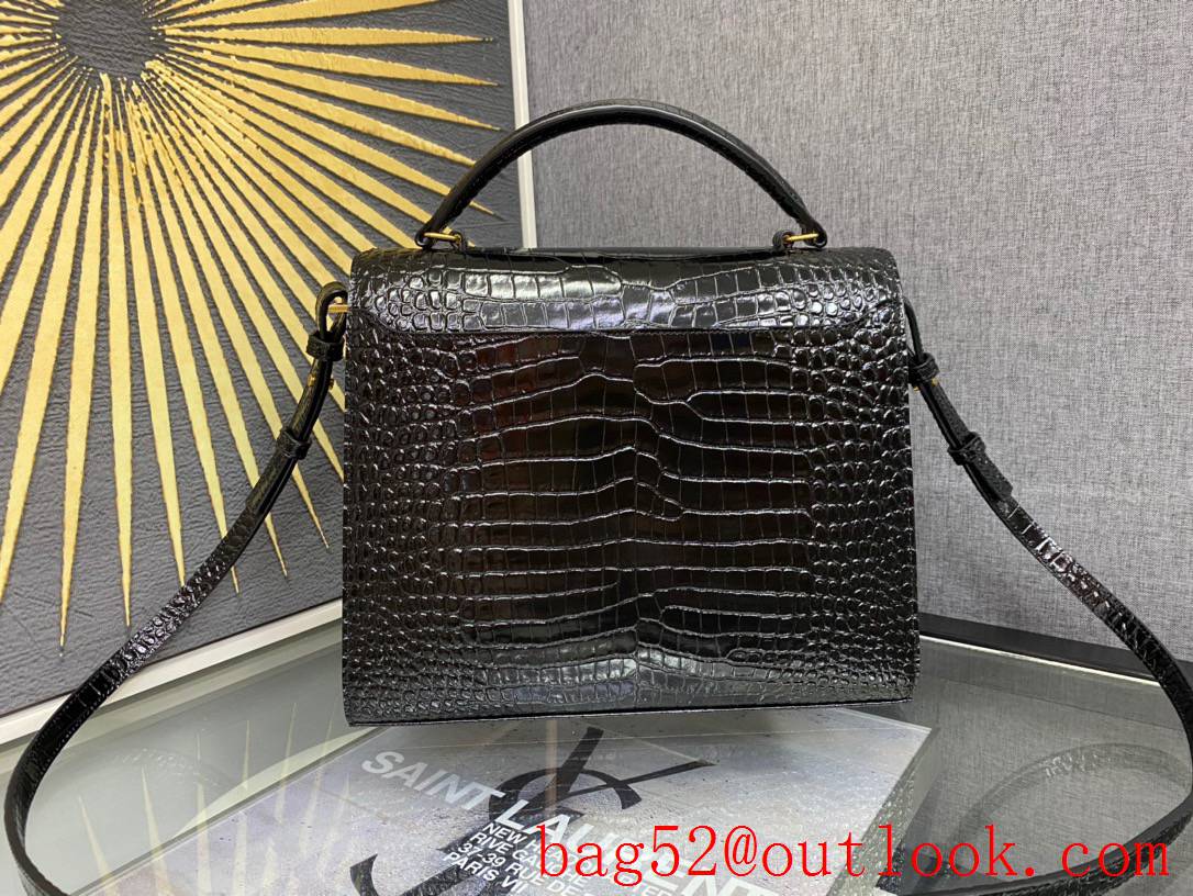 Saint Laurent YSL Calfskin Cassandra Medium Top Handle Bag Black Crocodile 578000