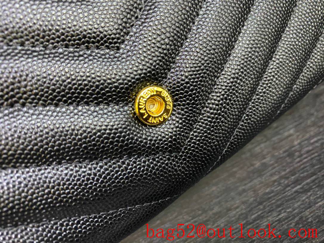 Saint Laurent YSL Monogram Grained Leather Wallet Purse Pouch Black Gold 423295