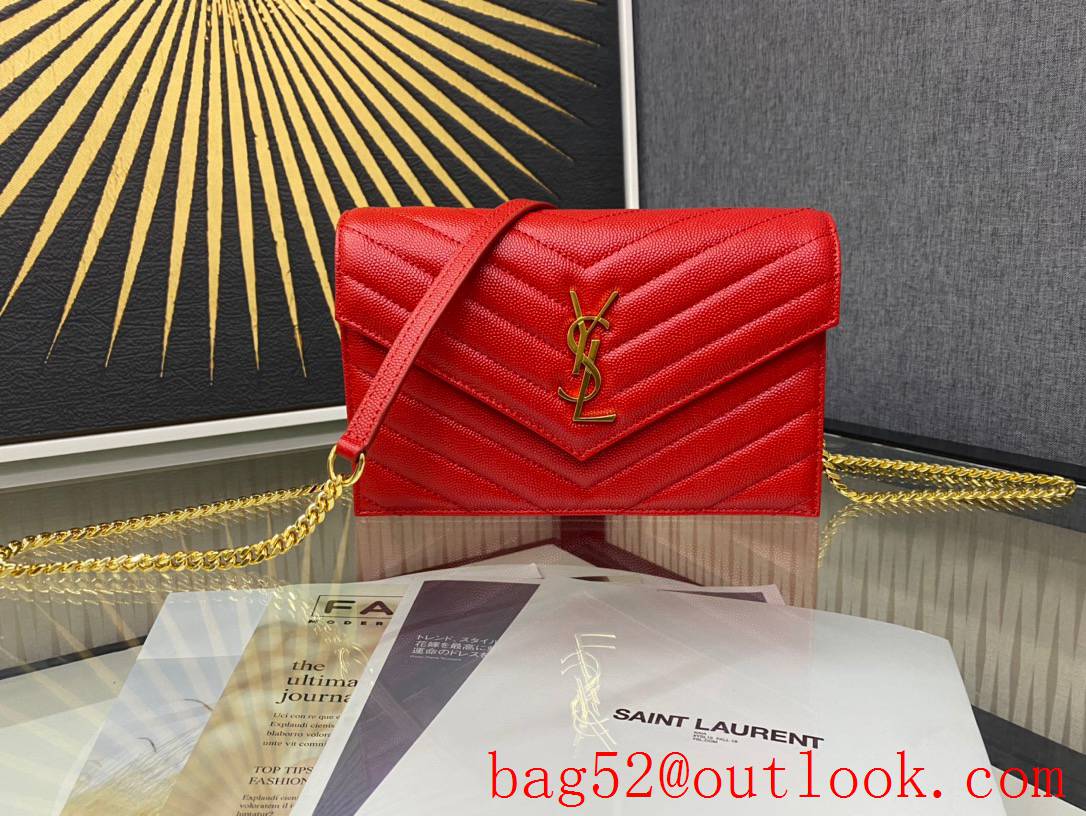 Saint Laurent YSL Calf Leather Envelop Chain Wallet Shoulder Bag Red 393953