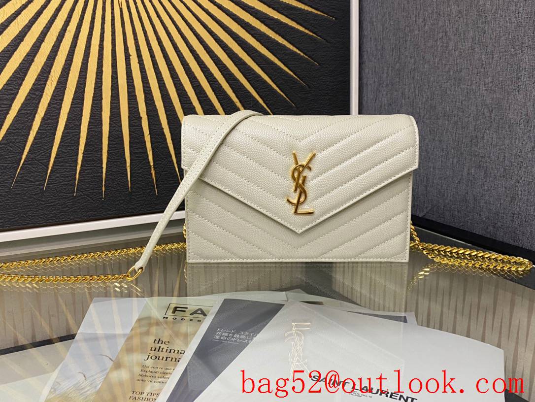 Saint Laurent YSL Calf Leather Envelop Chain Wallet Shoulder Bag Cream 393953