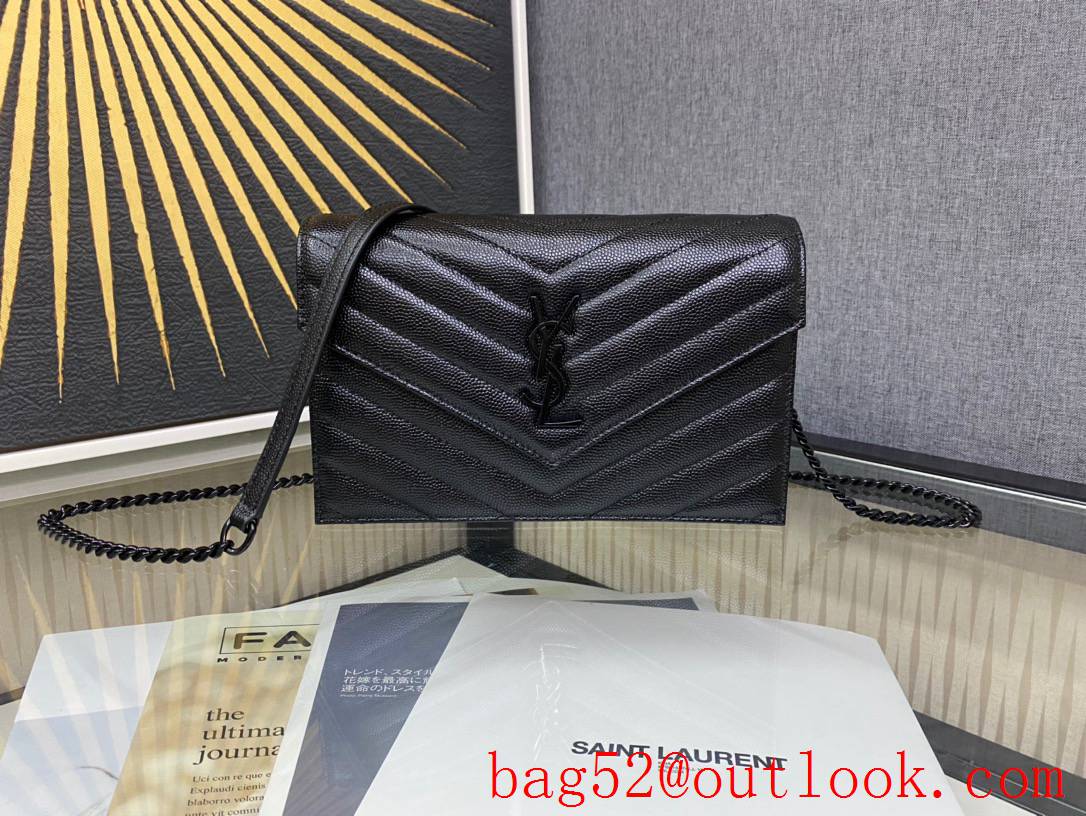 Saint Laurent YSL Calf Leather Envelop Chain Wallet Shoulder Bag Black 393953
