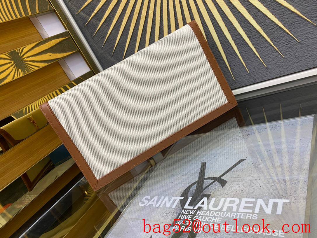 Saint Laurent YSL Uptown Pouch Clutch Bag in Canvas and Leather Beige 565739
