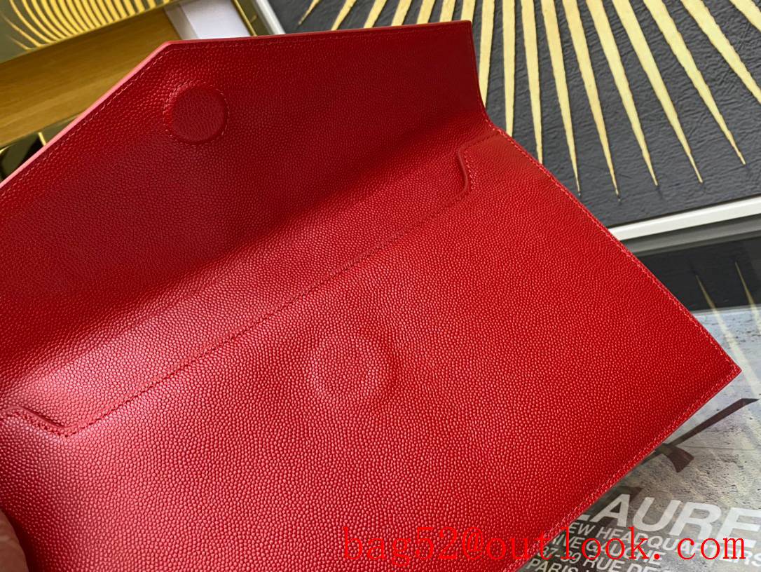 Saint Laurent YSL Uptown Pouch Clutch Bag in Grained Leather Red 565739