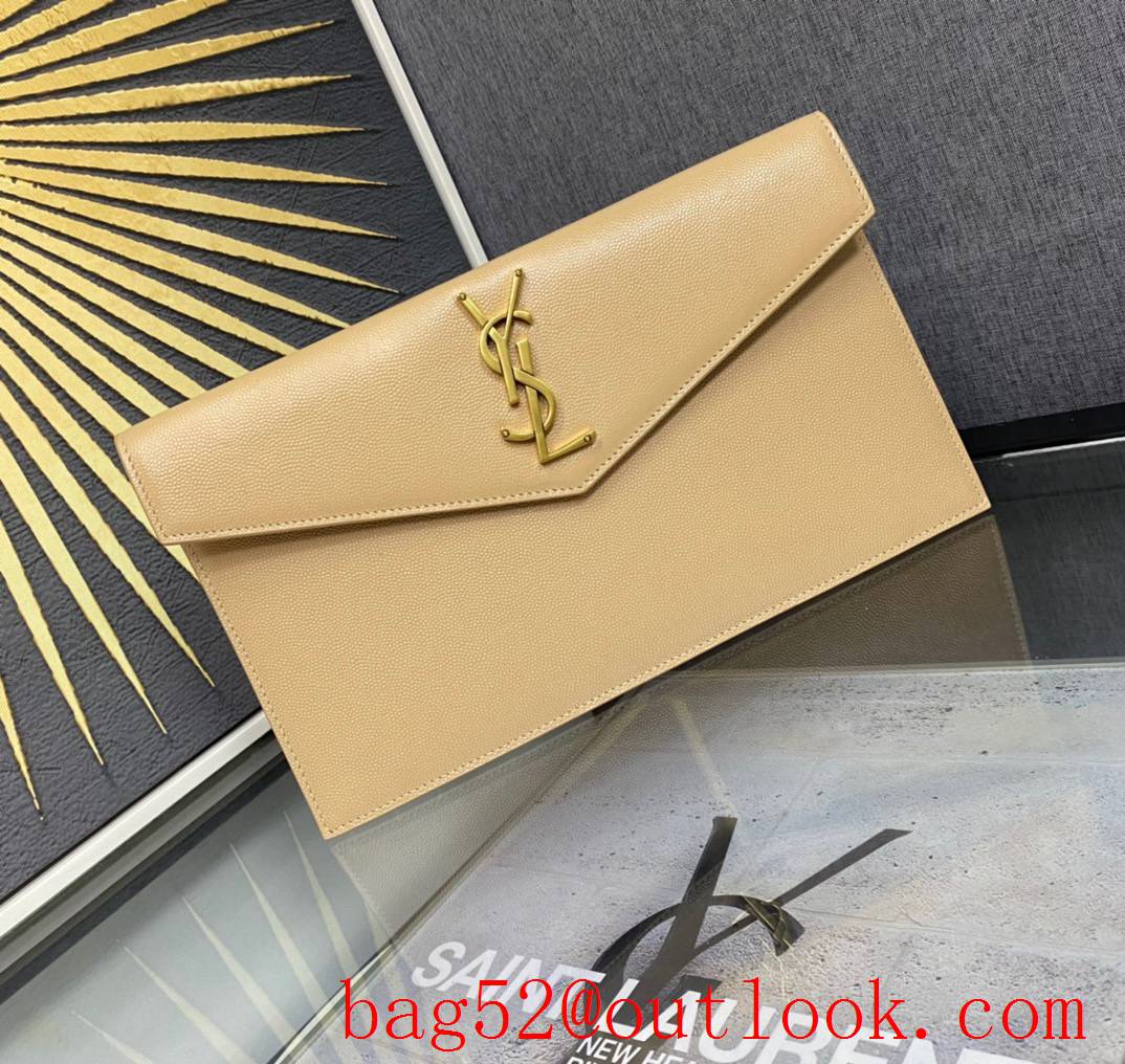 Saint Laurent YSL Uptown Pouch Clutch Bag in Grained Leather Apricot 565739