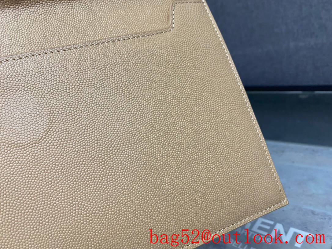 Saint Laurent YSL Uptown Pouch Clutch Bag in Grained Leather Apricot 565739